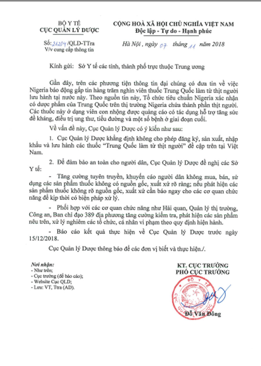 Xôn xao tin thuốc Trung Quốc 'làm từ thịt người', Cục Quản lý Dược 'lên tiếng'