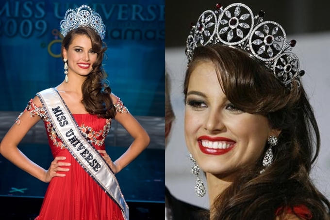 Vương miện Dianmond Nexus cũng có hai phiên bản được Hoa hậu Hoàn vũ 2009 - Stefanía Fernández (ảnh) đội trên đầu trong đêm đăng quang và các hoạt động sau đó.