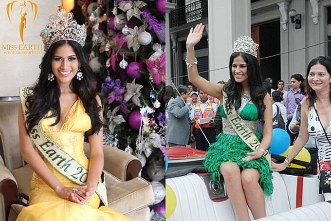 Trước đây, các hoa hậu đương nhiệm được sự dụng một vương miện phiên bản cho một số hoạt động. Trong ảnh là Hoa hậu năm 2011 người Ecuador đội hai vương miện khác nhau.