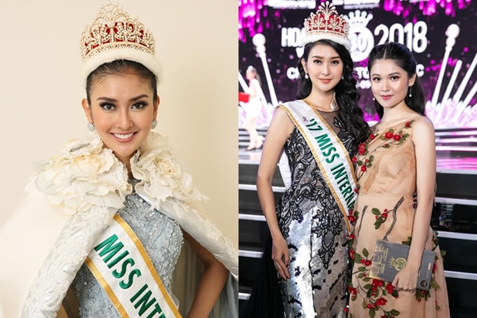 Vương miện cuộc thi Miss International 2017 sử dụng ngọc trai cao cấp, có giá trị đến 360.000 USD. Miss International 2017 - Kevin Lilliana từng đội vương miện khi dự chung kết Hoa hậu Việt Nam 2018 vào tháng 9 vừa qua (phải). Chia sẻ với Ngoisao.net, Kevin cho biết khi tham gia các hoạt động trong nhiệm kỳ đều có đại diện của ban tổ chức Miss Earth theo sátvà phụ trách giữ vương miện. Chiếc vương miện được bảo quản trong hộp kín, chỉ lấy ra khi cần sử dụng.