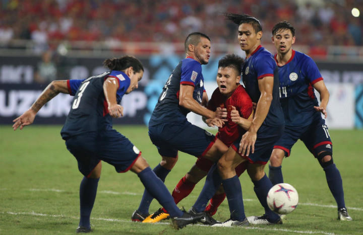 Quang Hải là tác giả bàn mở tỷ số cho Việt Nam trong một trận đấu mà anh và đồng đội đã chơi đầy cố gắng. Ảnh: Lâm Thoả.