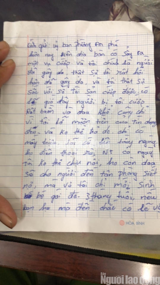 Tên cướp bí ẩn gửi trả 100 triệu đồng cùng thư xin lỗi - Ảnh 2.