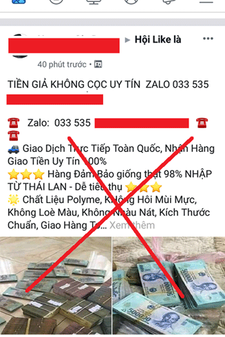 Công an cảnh báo về 'bẫy' mua bán tiền giả
