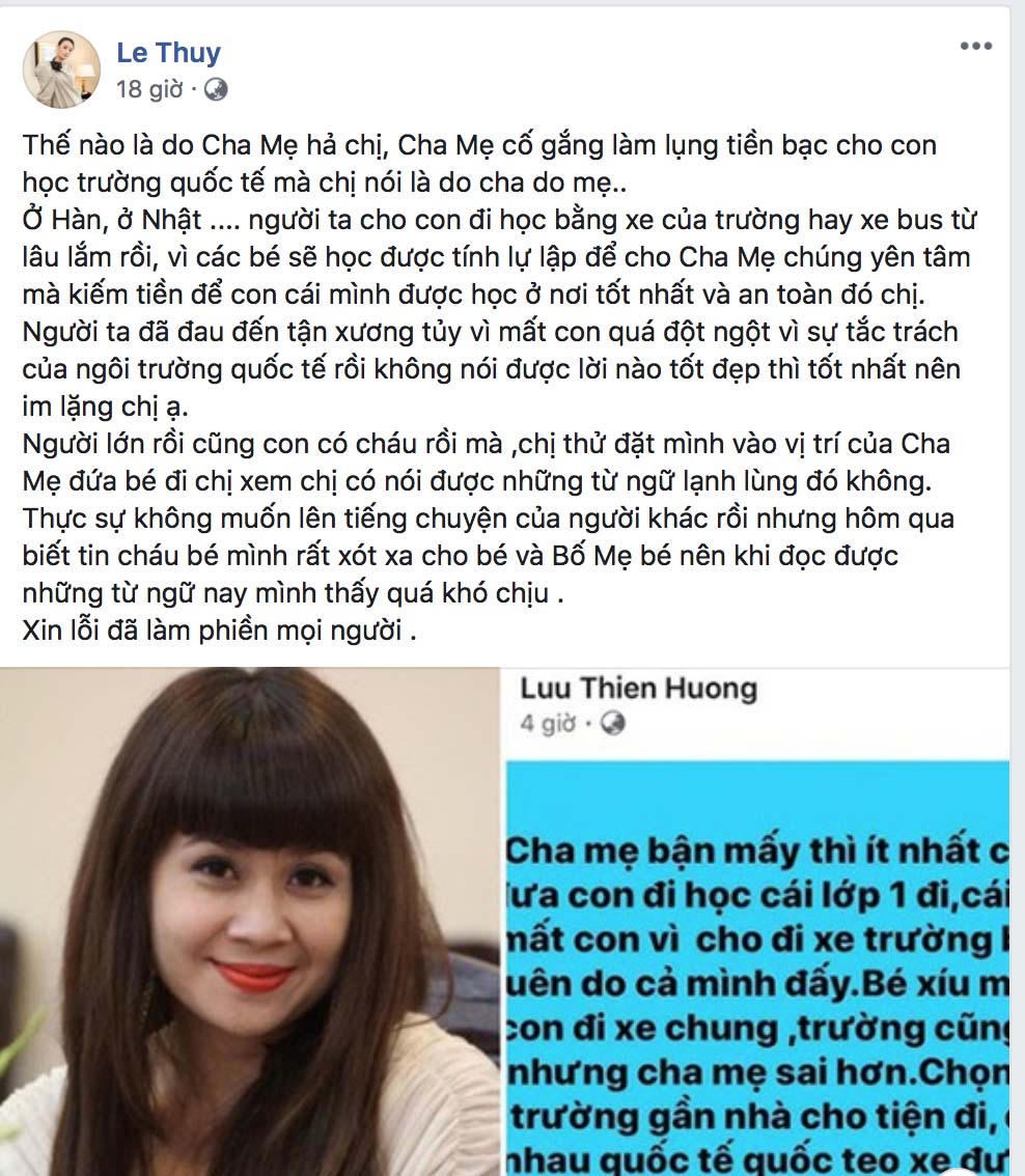 nguoi mau le thuy bat binh khi luu thien huong trach cha me be lop 1 gateway tu vong tren xe hinh anh 1