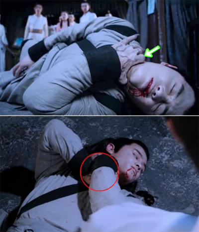 Khi chết (ảnh trên), tay nhân vật trong Trần tình lệnh