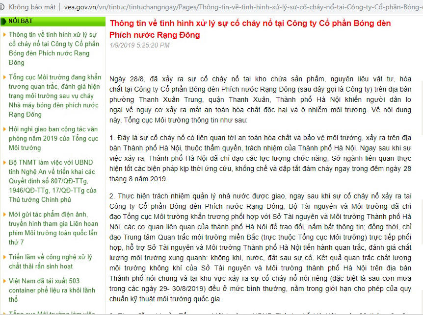 Diễn biến mới nhất về sự cố Công ty Rạng Đông: Tổng cục Môi trường vẫn cảnh báo nguy cơ 