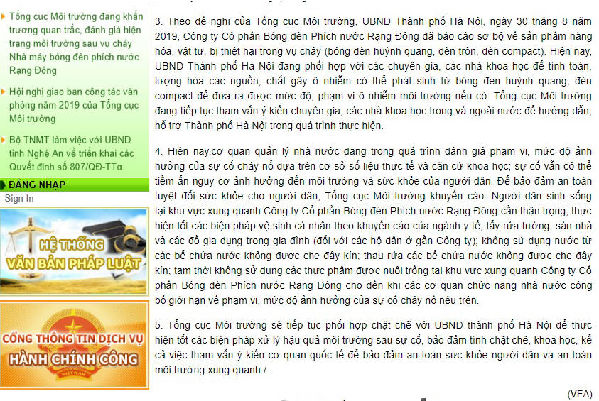 Diễn biến mới nhất về sự cố Công ty Rạng Đông: Tổng cục Môi trường vẫn cảnh báo nguy cơ 
