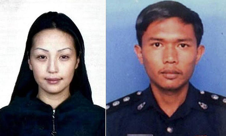 Người mẫu Mông Cổ Altantuya Shaariibuu (trái) và tử tùAzilah Hadri. Ảnh: AFP.
