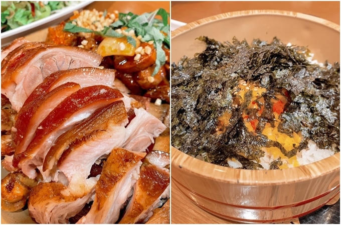 Bữa tối với món giò trong một tiệm ăn khá có tiếng tại Myeongdong khiến anh mê mẩn. Giò cay, chấm thêm phô mai theo anh là ngon xuất sắc. Giò mù tạt lạ miệng nhưng hương vị không tồi chút nào. Set ăn kèm theo mấy món phụ như cơm rong biển, kim chi củ cải, súp kim chi nóng hổi húp xì xụp trong những ngày cuối đông.