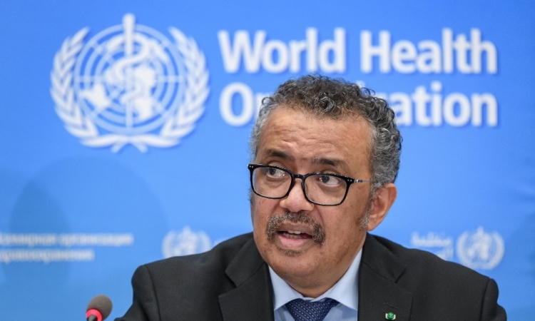 Tổng giám đốc của Tổ chức Y tế Thế giới (WHO) Tedros Adhanom Ghebreyesus trong buổi họp báo tại trụ sở hôm 24/2. Ảnh: AFP.