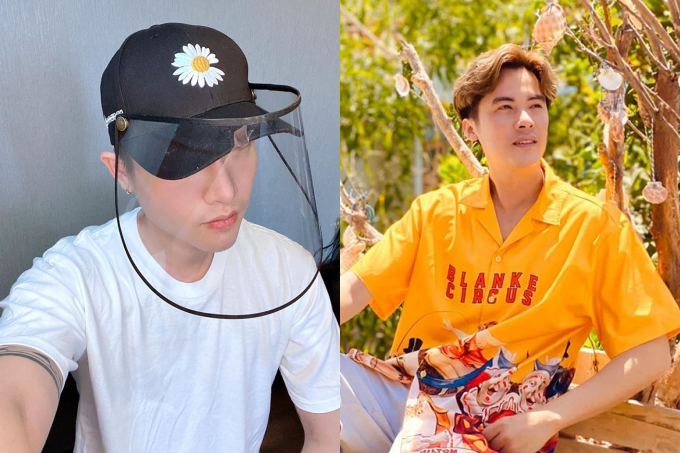 Ca sĩ Minh Sang – Á quân Người kể chuyện tình 2019 bán nón chống nCoV với nhiều màu sắc, kiểu dáng. Chống dịch Covid-19 cũng cần phải trông thời trang, sành điệu, anh nói.