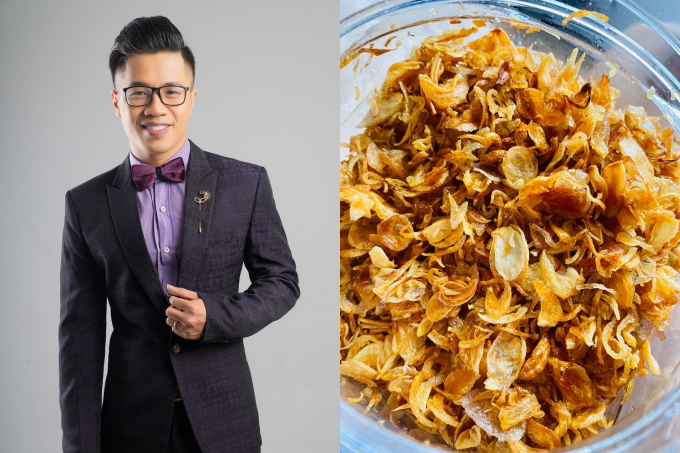 MC Quốc Bình cung cấp hành phi số lượng lớn. Lần này, nếu mọi người đặt nhiều, tôi sẽ đầu tư mua máy xắt hành. Xắt hành, bào hành mãi đen xì cả tay, nam MC nói đùa.