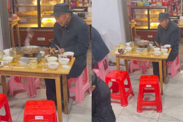 Cụ ông gọi nồi lẩu rồi ngồi đợi 3 tiếng không đụng đũa, phía sau là chuyện xúc động