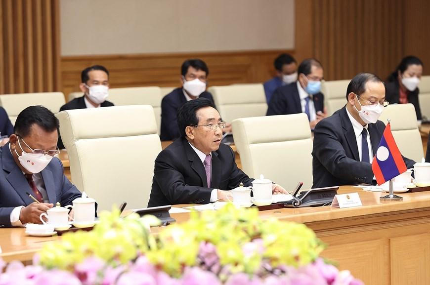 Hình ảnh Thủ tướng Phạm Minh Chính đón, hội đàm với Thủ tướng Lào Phankham Viphavanh