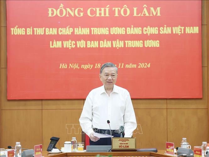 Tổng Bí thư Tô Lâm làm việc với Ban Dân vận Trung ương