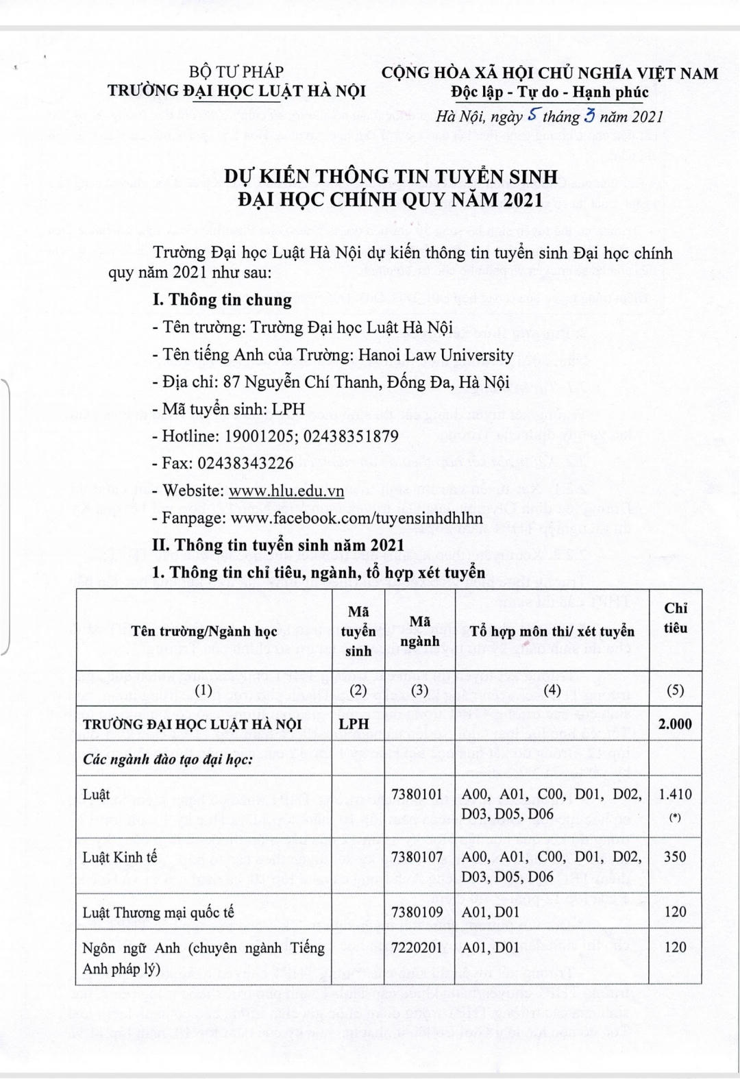 Thí sinh tham dự Vòng thi tháng/quý/năm Đường lên đỉnh Olympia được xét tuyển vào Đại học Luật Hà Nội
