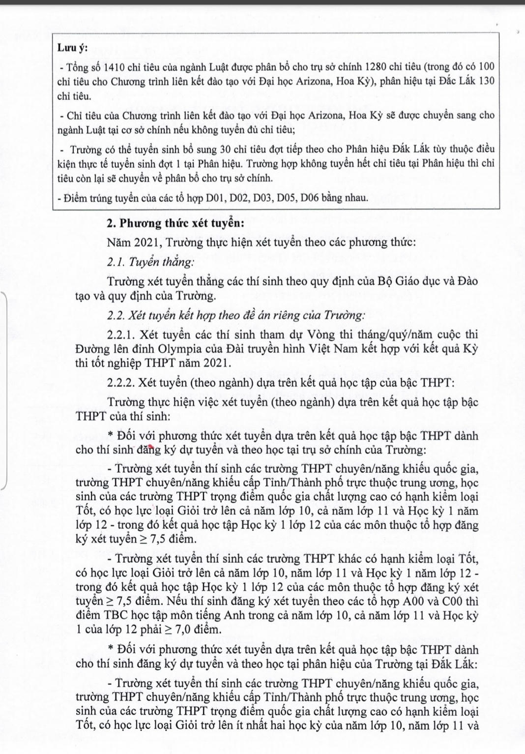Thí sinh tham dự Vòng thi tháng/quý/năm Đường lên đỉnh Olympia được xét tuyển vào Đại học Luật Hà Nội