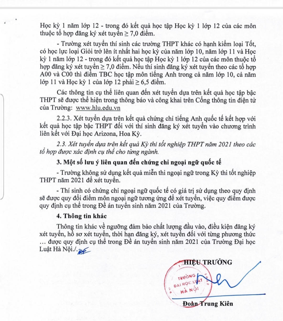Thí sinh tham dự Vòng thi tháng/quý/năm Đường lên đỉnh Olympia được xét tuyển vào Đại học Luật Hà Nội