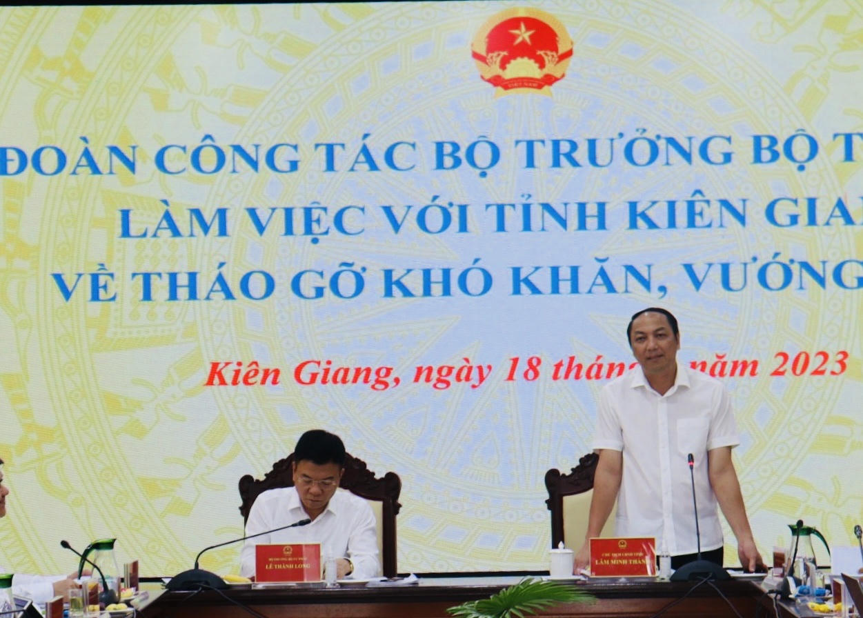 Bộ trưởng Lê Thành Long làm việc với tỉnh Kiên Giang về tháo gỡ khó khăn trong sản xuất kinh doanh