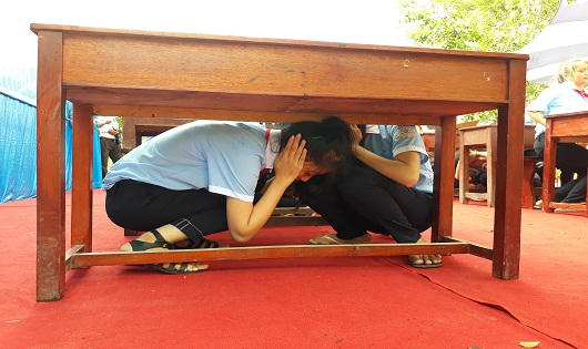 Diễn tập nâng cao nhận thức về thiên tai cho giáo viên, học sinh