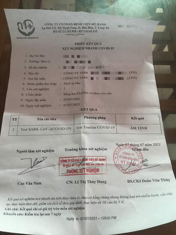 Làm rõ thông tin phòng khám ở Long An làm giả giấy xét nghiệm COVID-19