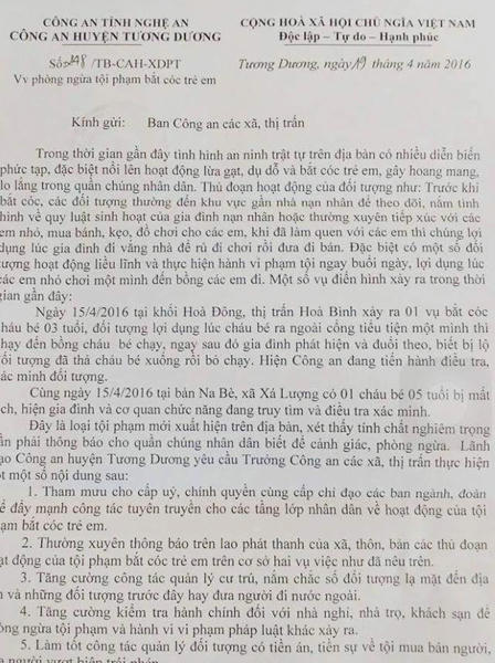 Rộ tin đồn bắt cóc trẻ em khiến người dân Nghệ An hoang mang 