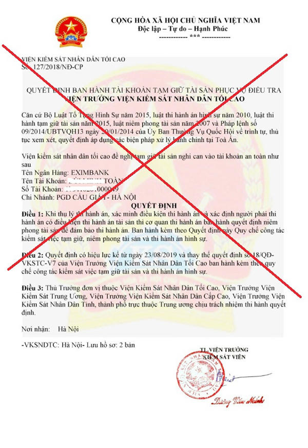 Cảnh báo thủ đoanh giả mạo giấy triệu tập, lệnh bắt tạm giam để lừa đảo