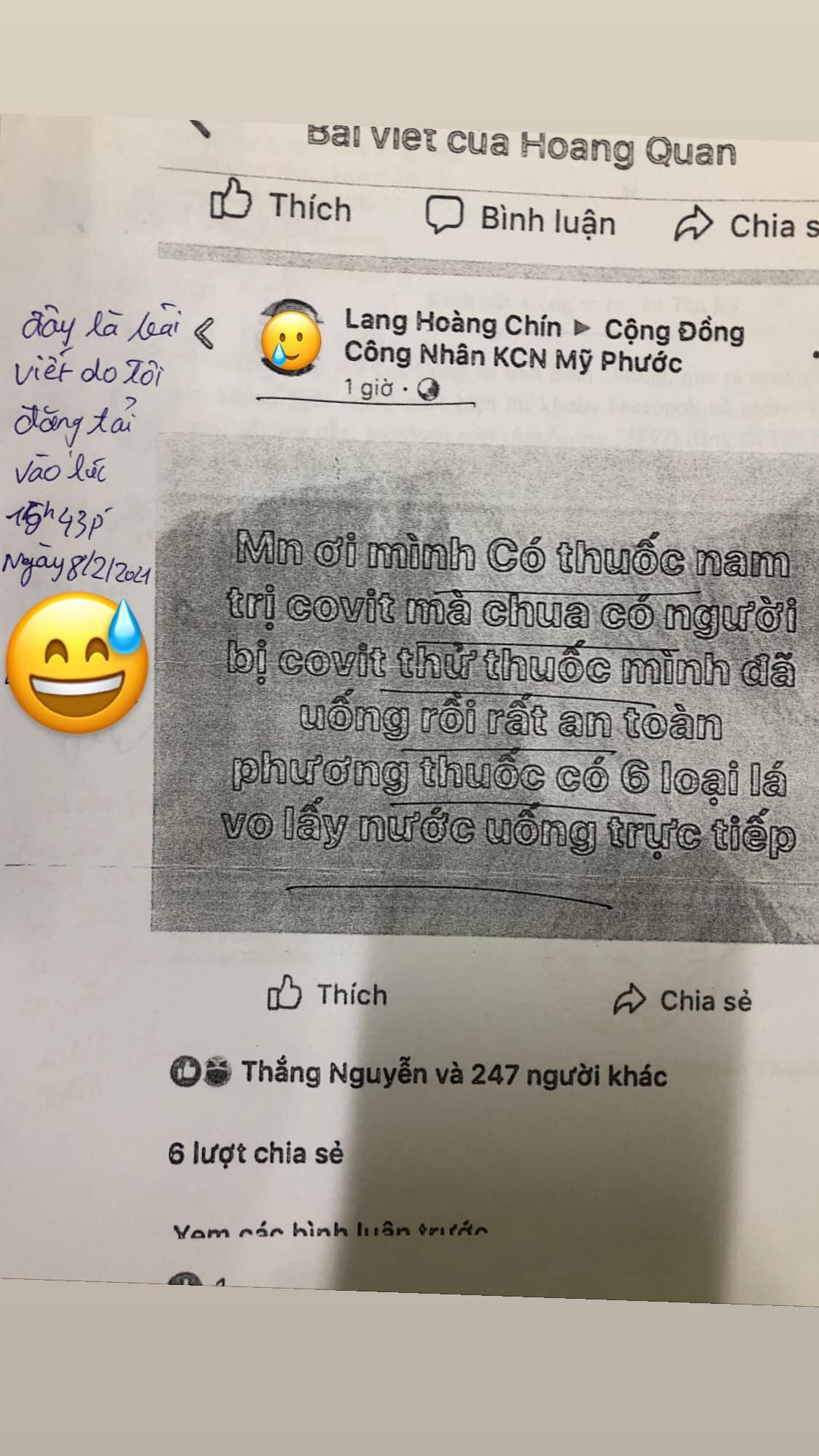 Thanh niên bị triệu tập sau khi “rao” tin về thuốc trị COVID-19 trên facebook