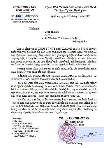 Tỉnh Nghệ An chỉ đạo các đơn vị liên quan xác minh làm rõ sự việc liên quan đến vụ hành hung nhân viên y tế
