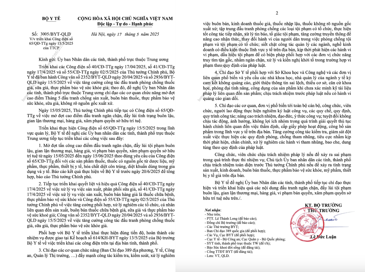 “Chủ tịch UBND các tỉnh, thành chịu trách nhiệm trước Thủ tướng nếu để xảy ra hàng giả trong lĩnh vực y tế”