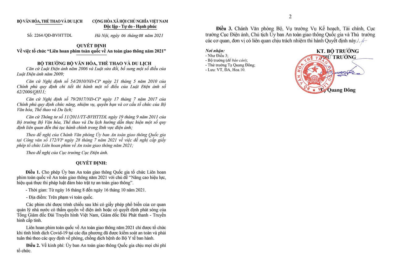Tổ chức "Liên hoan phim toàn quốc về An toàn giao thông năm 2021"