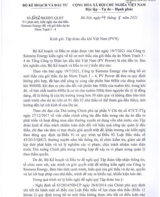Bộ Kế hoạch & Đầu tư yêu cầu tránh để xảy ra khiếu kiện trong gói thầu của PV Power