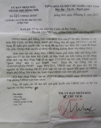 UBND tỉnh Quảng Bình chỉ đạo giải quyết vấn đề PLVN phản ánh