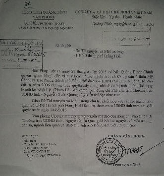 UBND tỉnh Quảng Bình chỉ đạo giải quyết vấn đề PLVN phản ánh