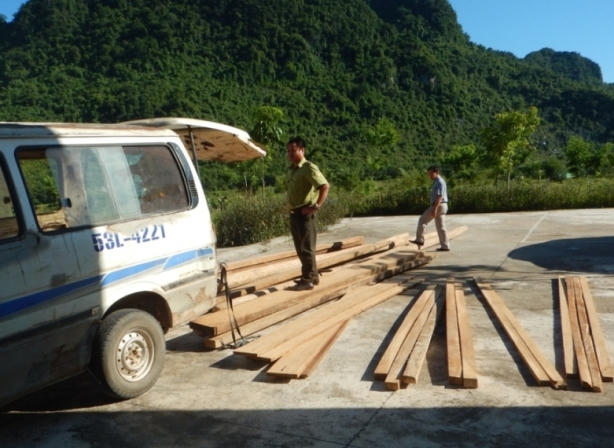 “Lâm tặc” nhảy khỏi ô tô, bỏ gỗ lậu chạy thoát thân