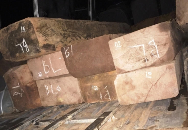 Xe khách chở gỗ lậu điên cuồng đâm nát đầu xe kiểm lâm để tẩu thoát 