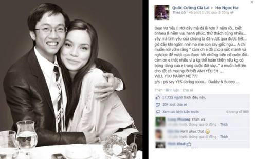 Quốc Cường cầu hôn Hồ Ngọc Hà trên Facebook