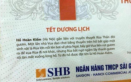 Truyền thuyết hồ Gươm bị sai lệch trên lịch SHB