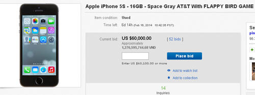 iPhone cài Flappy Bird được rao giá nghìn đô