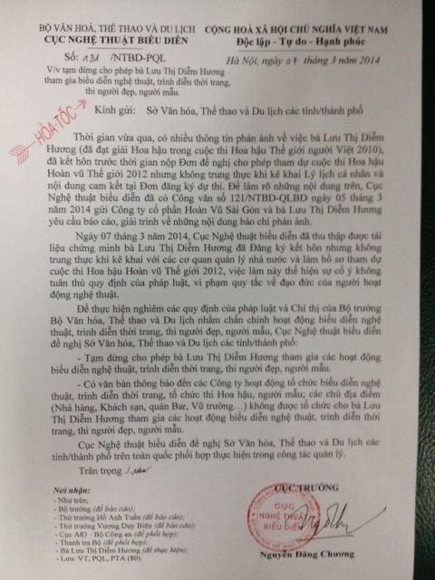 Hoa hậu Diễm Hương bị cấm diễn vì gian dối