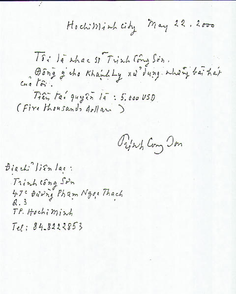 Khánh Ly bất ngờ công bố giấy cho phép tác quyền của Trịnh Công Sơn