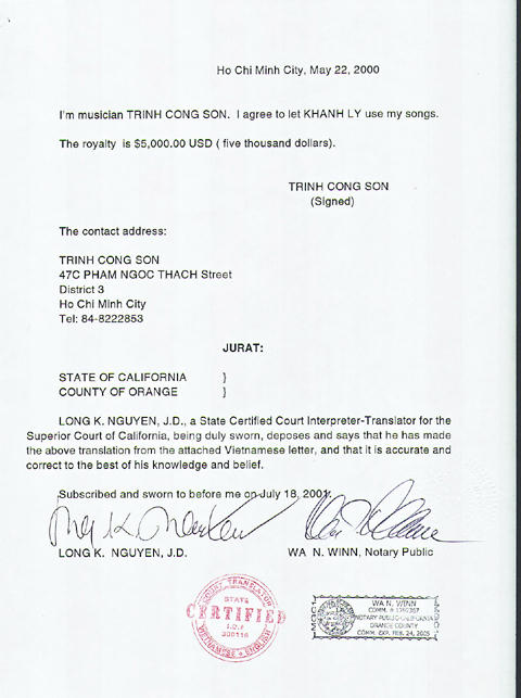 Khánh Ly bất ngờ công bố giấy cho phép tác quyền của Trịnh Công Sơn