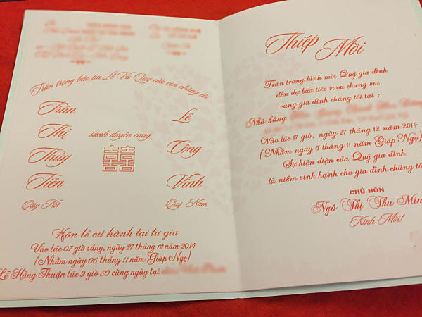 Tiết lộ thiệp cưới của Công Vinh - Thủy Tiên 