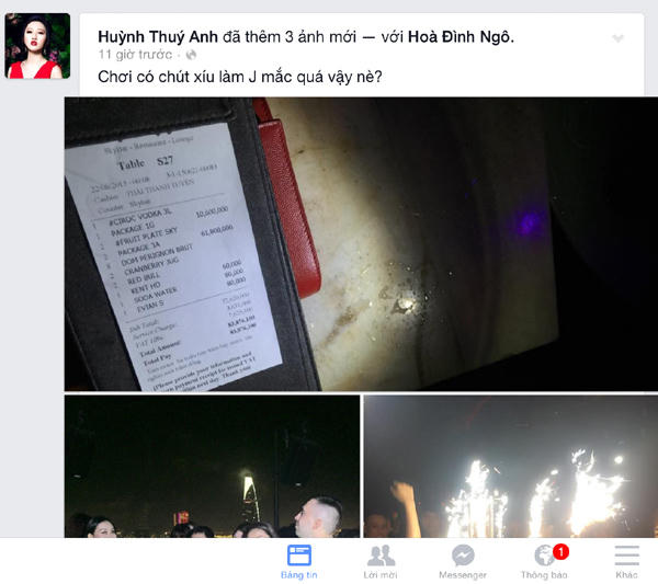 Hóa đơn ăn chơi 1 đêm “choáng váng” của người đẹp Việt