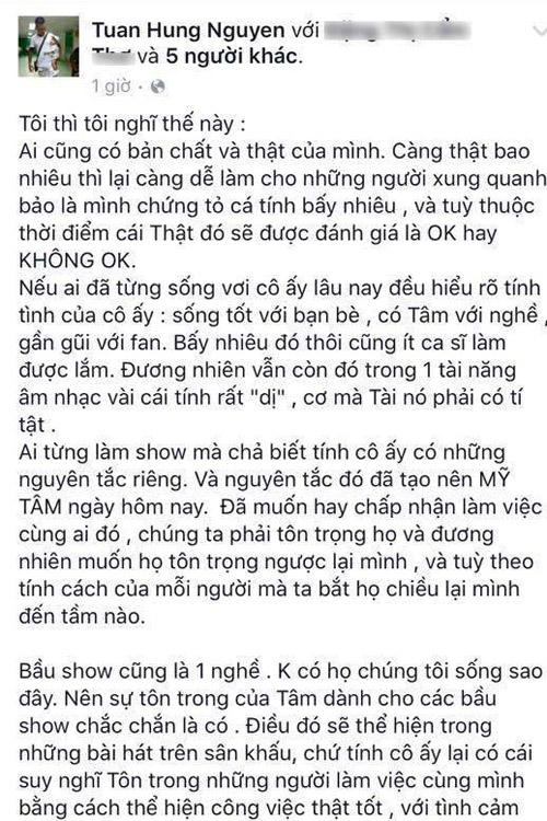 Tuấn Hưng: "Phần thiệt đang nghiêng về Mỹ Tâm"