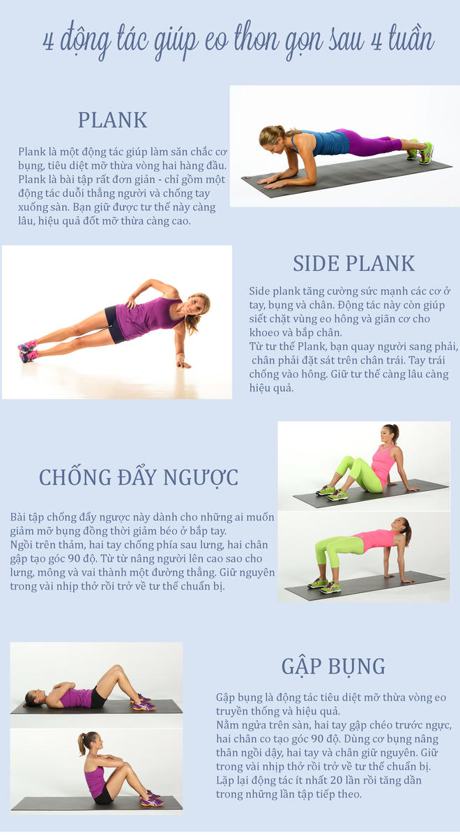 4 động tác giúp vòng eo thon gọn sau 4 tuần