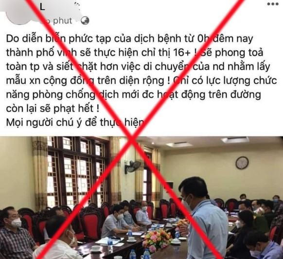 Sự thật thông tin “TP Vinh áp dụng Chỉ thị 16+ từ ngày 20/8”