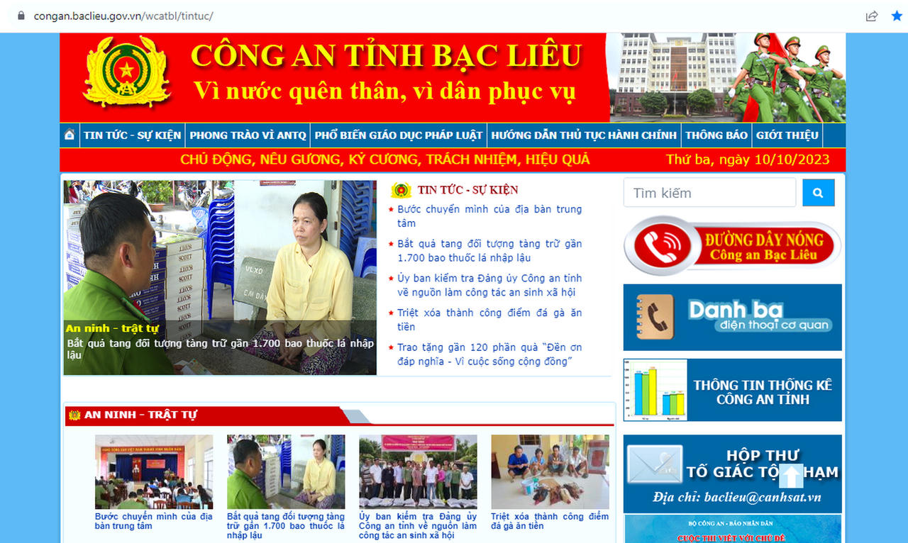 Ra mắt giao diện mới của Trang Thông tin điện tử Công an tỉnh Bạc Liêu