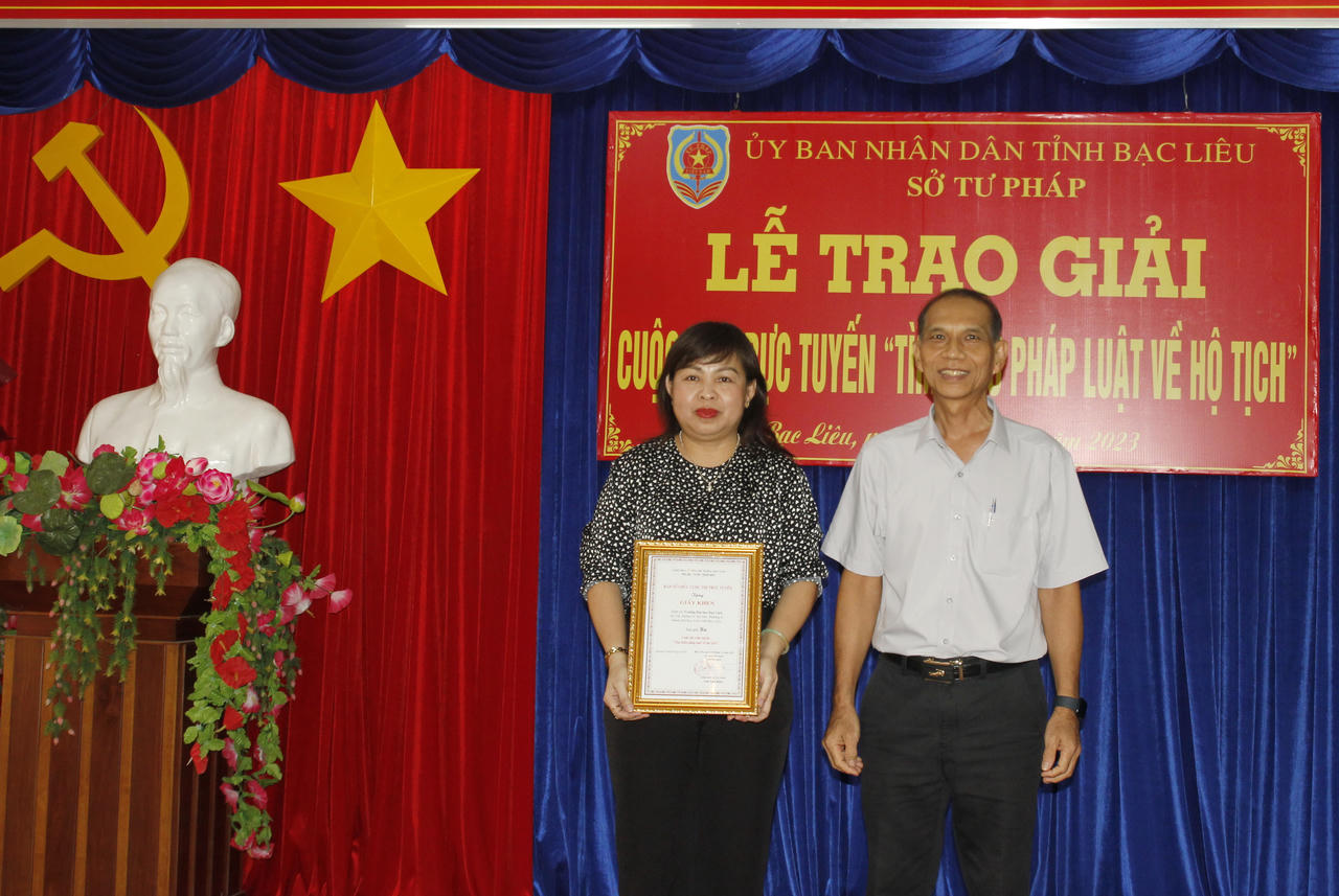 Bạc Liêu: Trao giải Cuộc thi trực tuyến tìm hiểu pháp luật về Hộ tịch