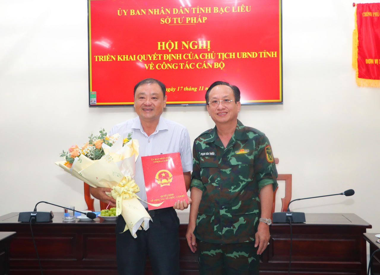 Ông Vưu Nghị Bình được bổ nhiệm lại Giám đốc Sở Tư pháp tỉnh Bạc Liêu